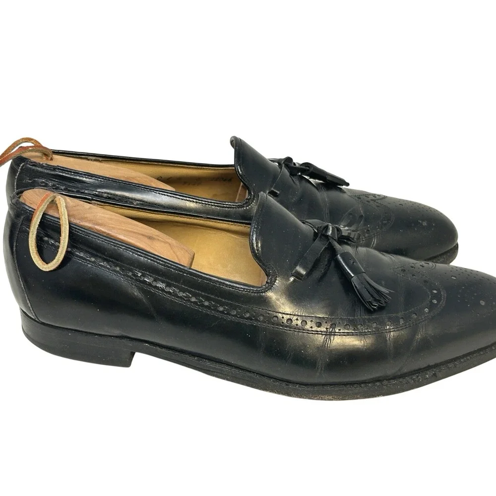Johnston & Murphy Black Wingtip Tassel Loafers 11.5C Leather‎ Dress Shoes
